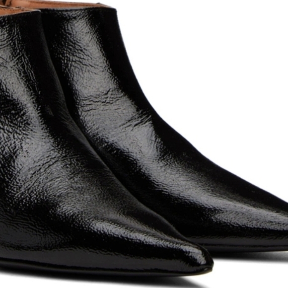 New Ganni Soft Pointy Crop Naplack Back Zip Kitten Heel Black Boots Size 8 US - Picture 8 of 9